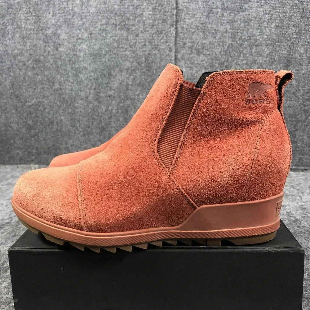 Sorel Boots‎ Womens 9.5 Orange Suede Wedge Chelsea Ankle Booties NL4910-849